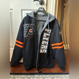 Men’s Philadelphia Flyers reversible heavy weight fleece hoodie. Gray/Black